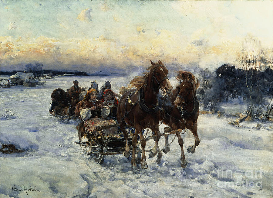 Horse Painting - The Sleigh Ride by Alfred von Wierusz Kowalski