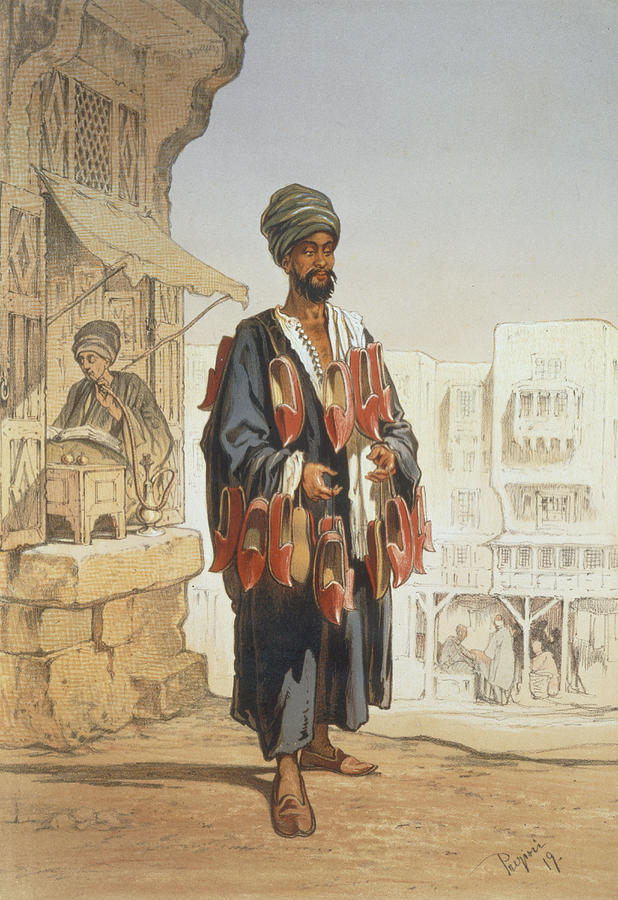 Market Drawing - The Slipper Seller, From Souvenir by Amadeo Preziosi
