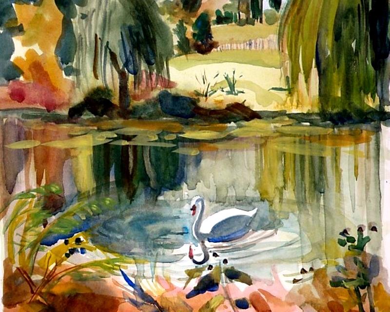 The Solo Swan Painting by Judith Scull