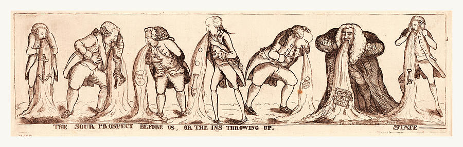 Vintage Drawing - The Sour Prospect Before Us, Or The Ins Throwing Up State by English School