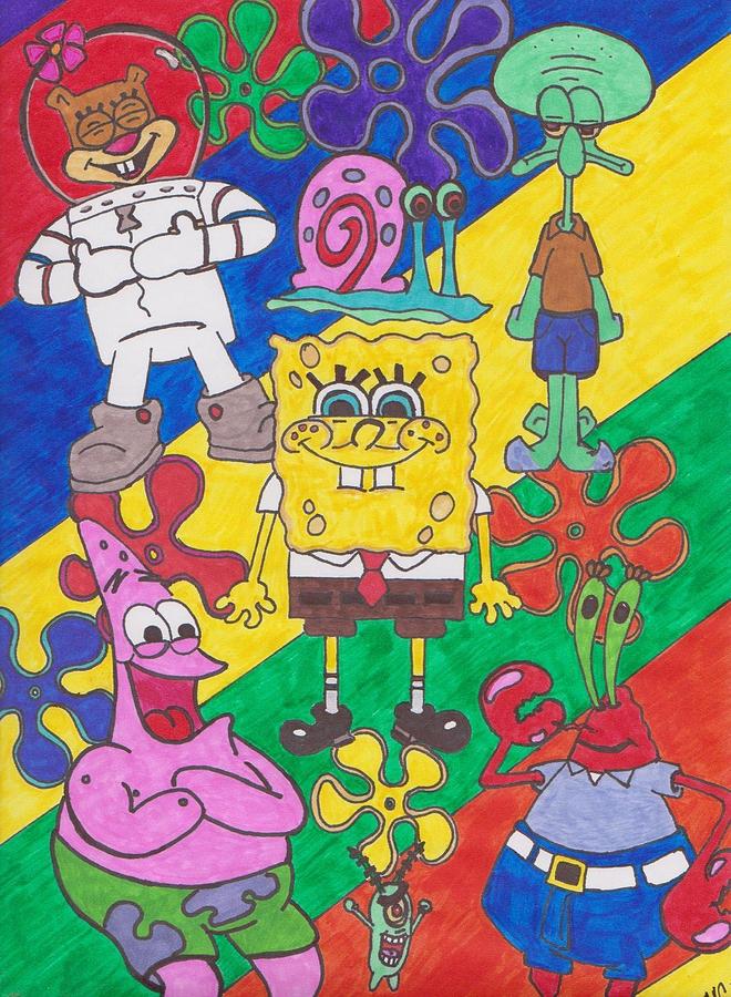 The Spongebob Crew Drawing by Jill Christensen