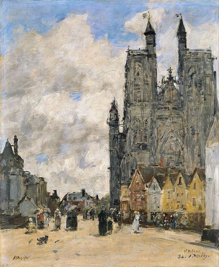 The Square of the Church of Saint Vulfran in Abbeville Painting by Eugene Boudin