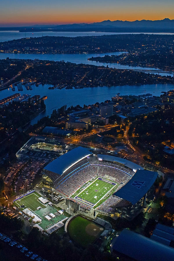 Seattle Photograph - Husky Stadium at Dusk by Max Waugh
