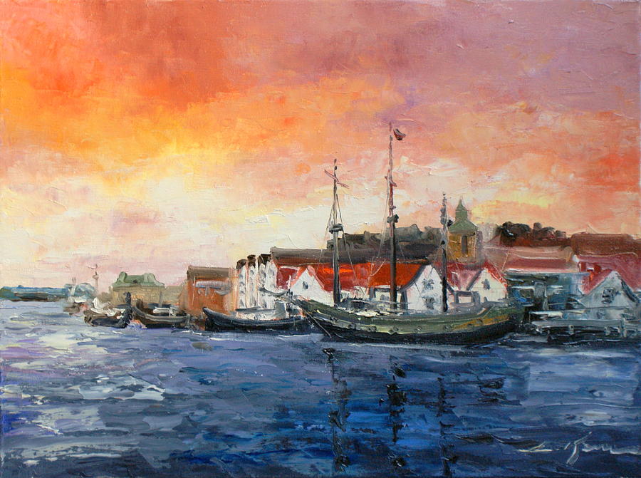 The Stavanger old harbour Painting by Luke Karcz