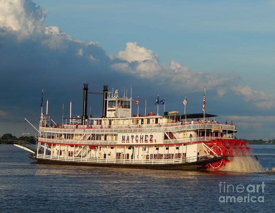 New Orleans Steamboat Natchez Heads Downriver On The Mississippi River In New Orleans Louisiana Photograph by Michael Hoard