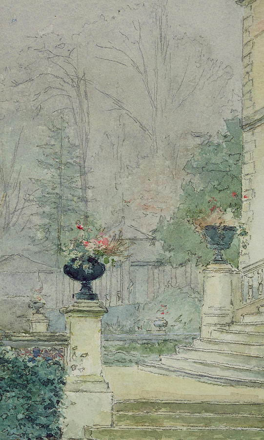 Flower Painting - The Steps of Les Fourneaux at Melun by Henri Rouart