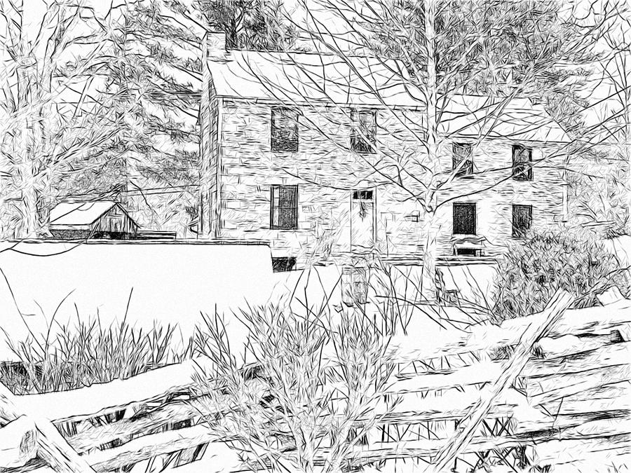 Stone House at the Oliver Miller Homestead in Winter - 2 Digital Art by Digital Photographic Arts