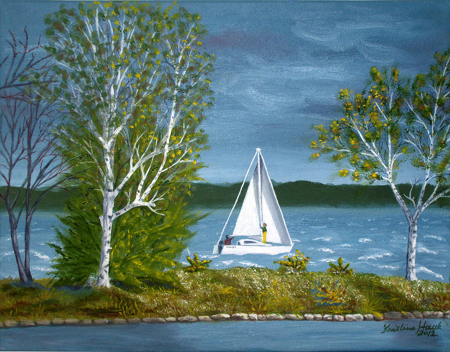 Boat Painting - The Storm is coming. by Kristina Hauk