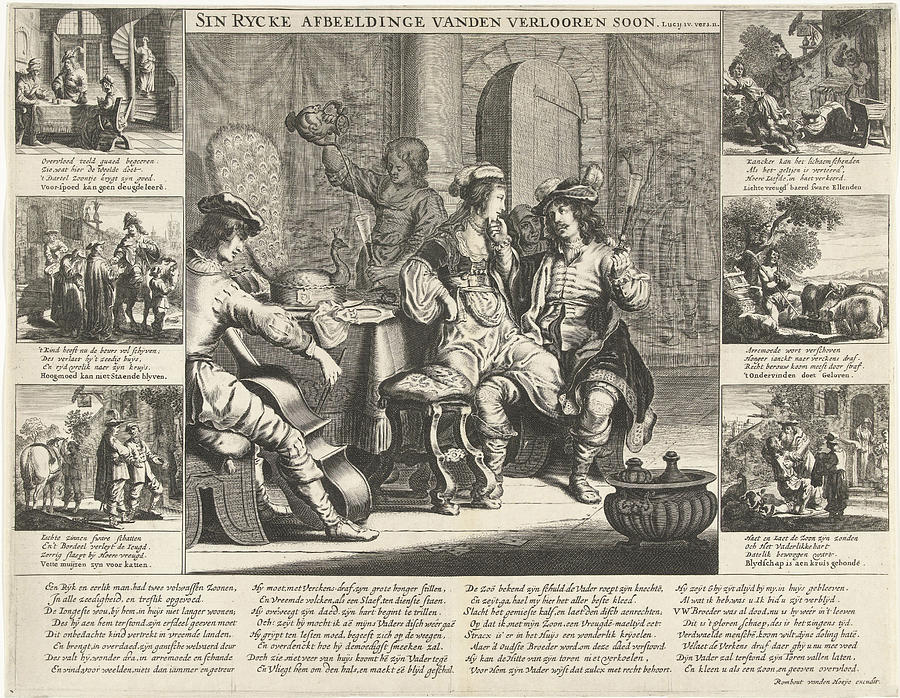 Bass Drawing - The Story Of The Prodigal Son, Cornelis Van Dalen by Cornelis Van Dalen (i) And Rombout Van Den Hoeye