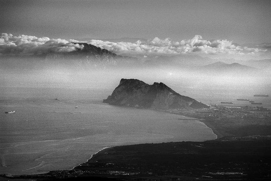 Black And White Photograph - The Strait of Gibraltar Spain Gibraltar and Africa by Guido Montanes Castillo