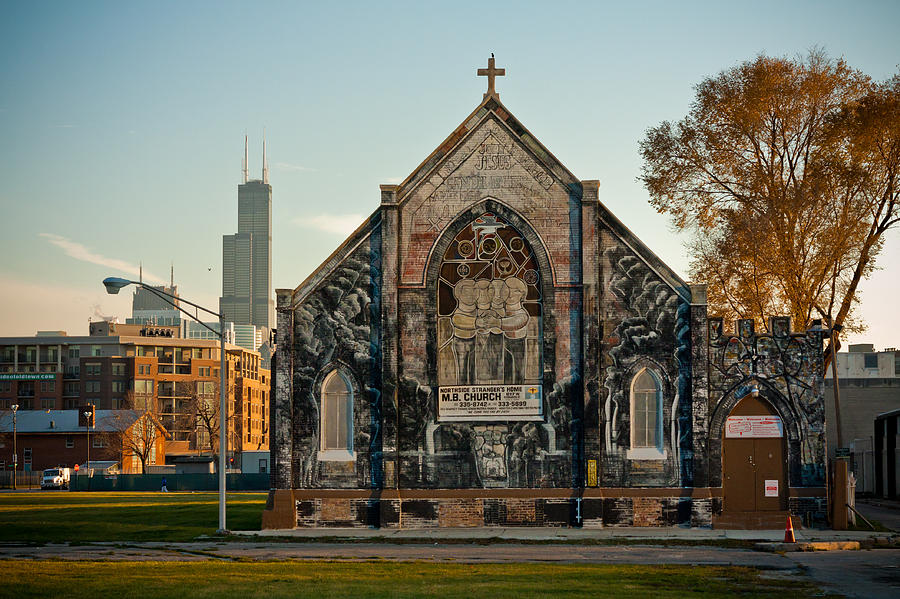 The Strangers Church and Willis Tower Photograph by Anthony Doudt