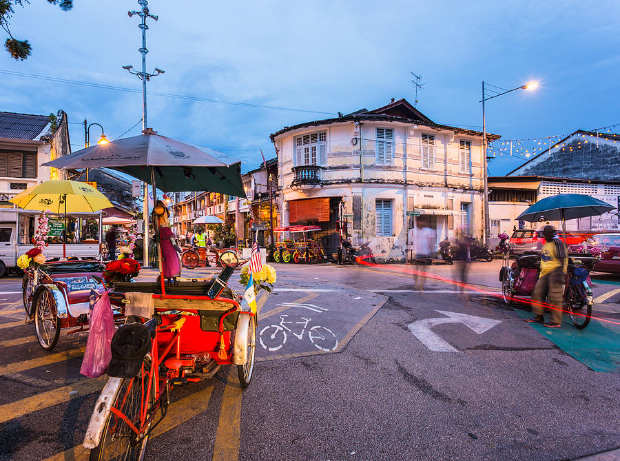 The streets of Georgetown in Penang at night, Malaysia Photograph by @ Didier Marti