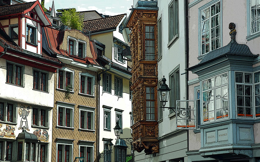 Bay Windows of San Gallen Switzerland Photograph by Ginger Wakem