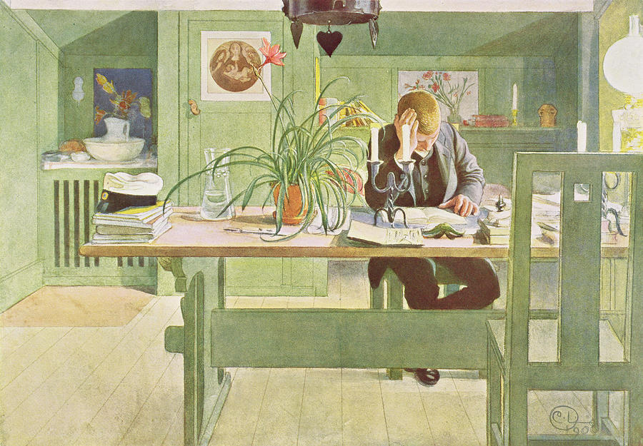 Reading Painting - The Study Room, Pub. In Lasst Licht by Carl Larsson
