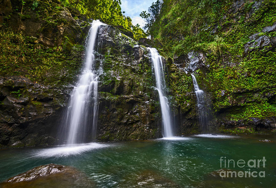 Waterfall Photograph - The stunningly beautiful Upper Waikani Falls or Three Bears foun by Jamie Pham