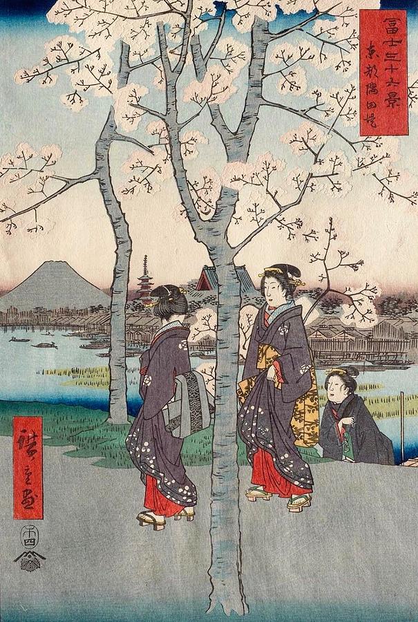Hiroshige Painting - The Sumida River Embankment in Edo by Utagawa Hiroshige