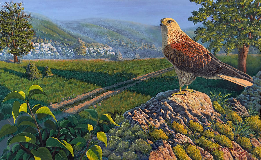 Buzzard Painting - The Sun Behind the Hill by Valentin Katrandzhiev