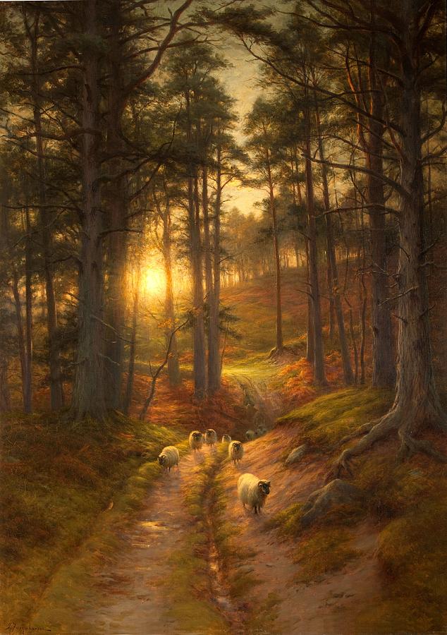 Sheep Painting - The Sun Fast Sinks In The West by Joseph Farquharson