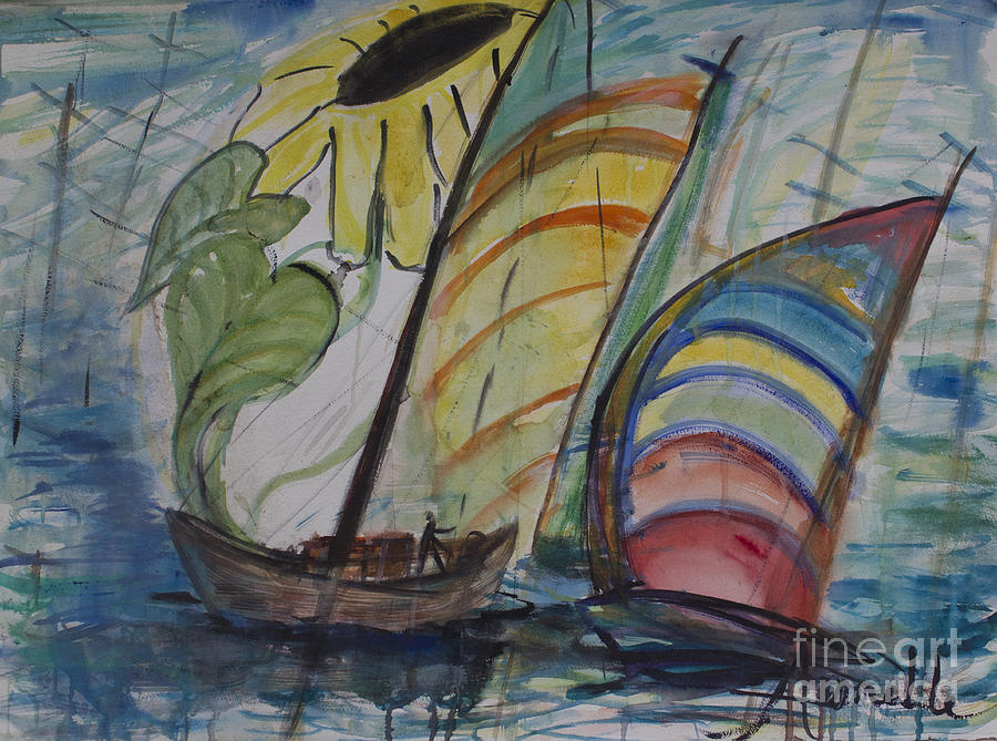 Sailboats Painting - The Sunflower Journey by Avonelle Kelsey