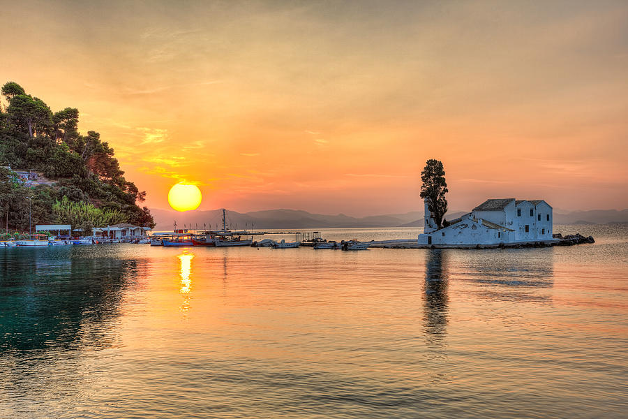 The sunrise in Panagia Vlacherna at Corfu - Greece Photograph by Constantinos Iliopoulos