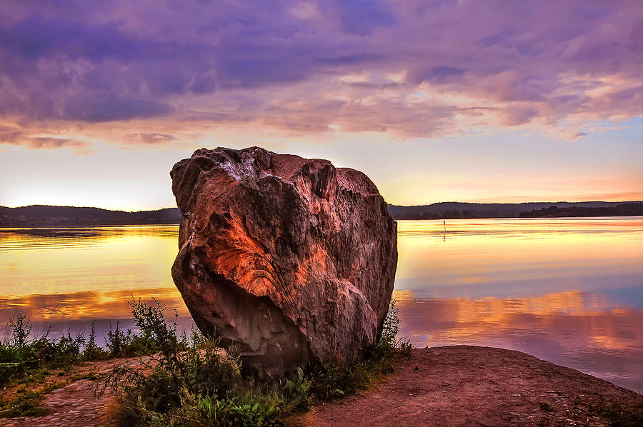 The Sunrise over Mysterious Stone. North Russia Photograph by Jenny Rainbow