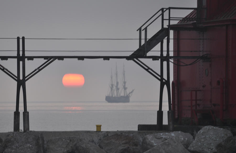 The Sunrises On A Tall Ship In Door County Photograph By Larry