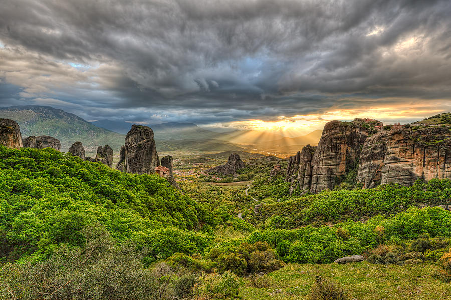 Greek Photograph - The sunset at Meteora - Greece by Constantinos Iliopoulos