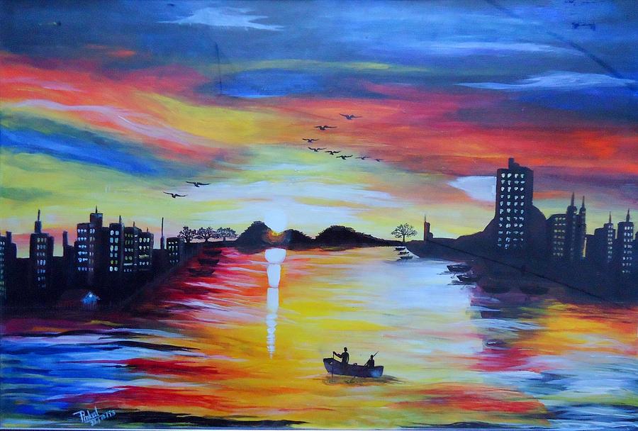 Sunset Painting - The Sunset for Sunrise by Pinkal Goyani