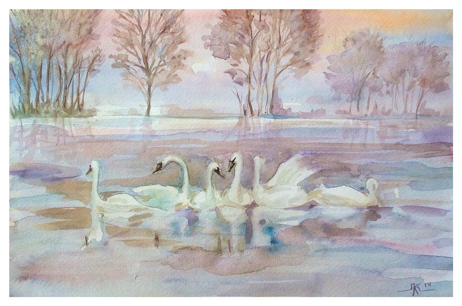 The swan lake Painting by Katerina Kovatcheva