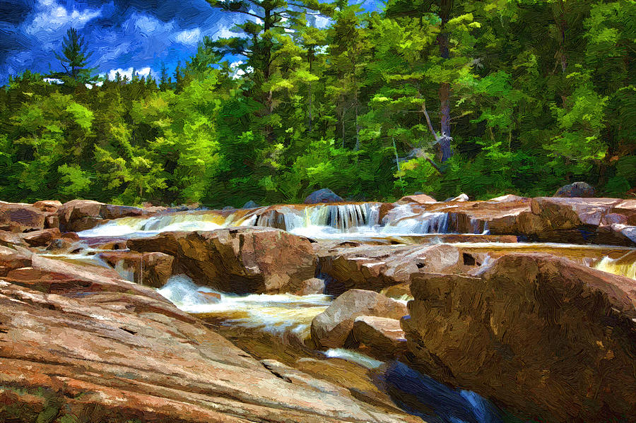 Waterfall Painting - The Swift River Beside the Kancamagus Scenic Byway in New Hampshire by John Haldane
