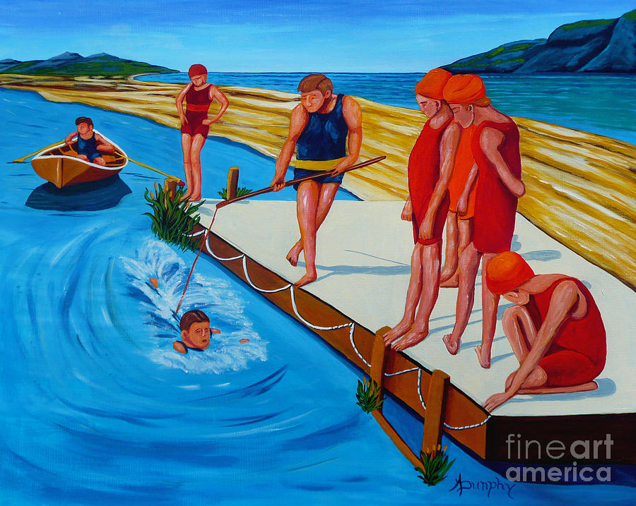 Sports Painting - The Swimming Lesson by Anthony Dunphy