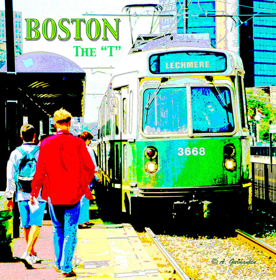 The T Trolley Boston Massachusetts Digital Art by A Macarthur Gurmankin