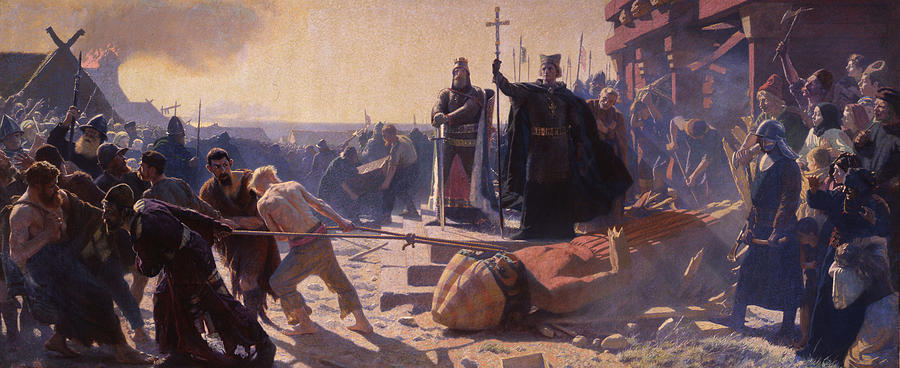 The Taking of Arkona in 1169. King Valdemar and Bishop Absalon Painting by Laurits Tuxen