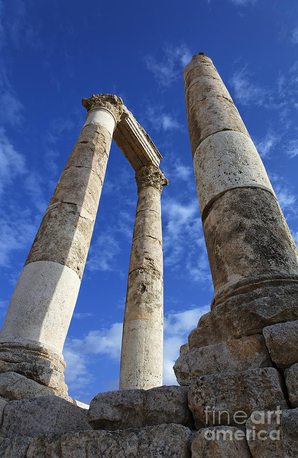 Column Photograph - The Temple of Hercules in the Citadel Amman Jordan by Robert Preston