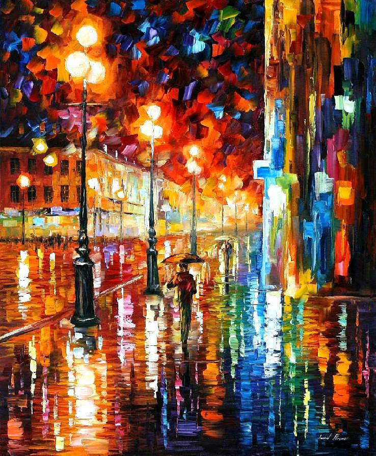 The Tempo Of The Rain - Palette Knife Oil Painting On Canvas By Leonid ...