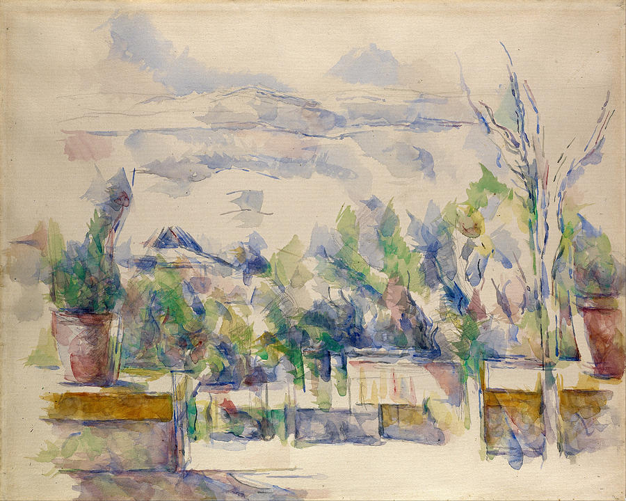 The Terrace at the Garden at Les Lauves Painting by Paul Cezanne