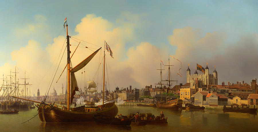 Vintage Painting - The Thames and Tower of London on the Kings Birthday by Mountain Dreams