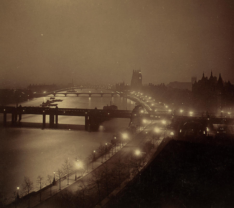 London Photograph - The Thames London By Night, Uk, Vintage Photography 1903 by Litz Collection