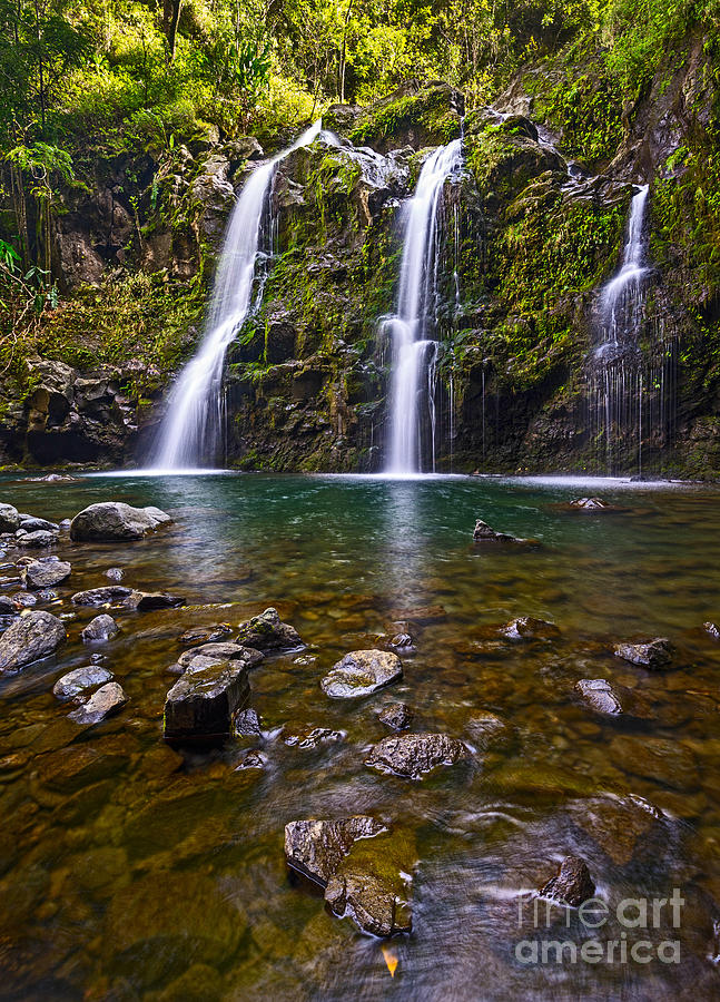 Waterfall Photograph - The Three Bears - the stunningly beautiful Upper Waikani Falls. by Jamie Pham