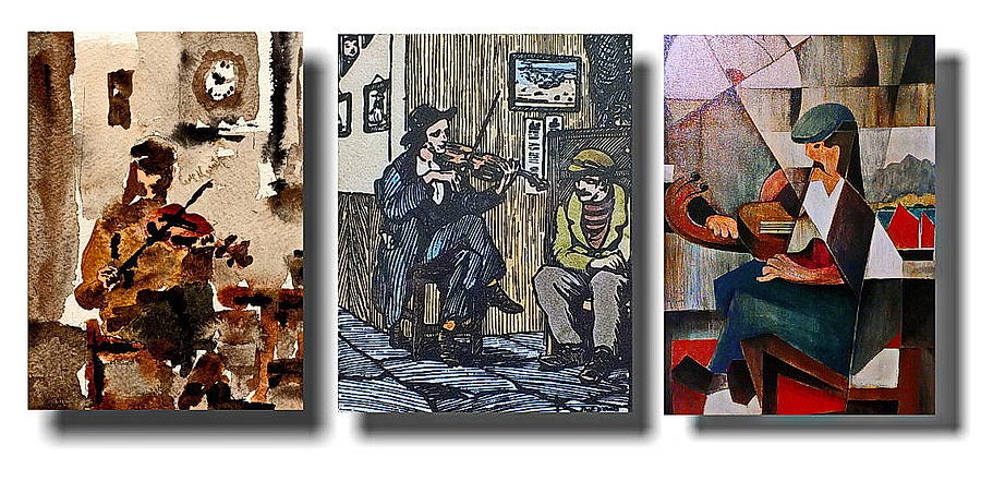 The Three Fiddlers Painting by Val Byrne