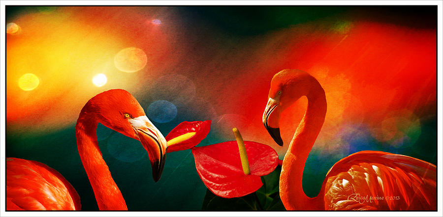 Lily Photograph - THE THREE FLAMINGOS - featured in Feathers and Beaks Wildlife and Comfortable Art  Groups by Ericamaxine Price