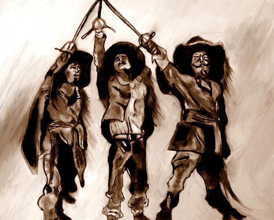 The Three Musketeers Drawing - The Three Musketeers by Herbert Renard