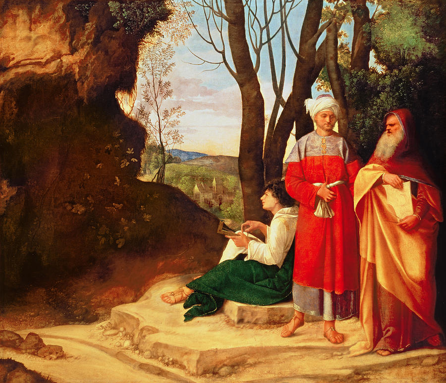 The Photograph - The Three Philosophers Oil On Canvas by Giorgione The Photograph - The Three Philosophers Oil On Canvas by Giorgione