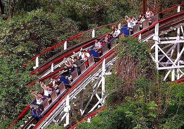 Amusement Park Digital Art - The Thunderbolt Wooden Roller Coaster by Bob Semk
