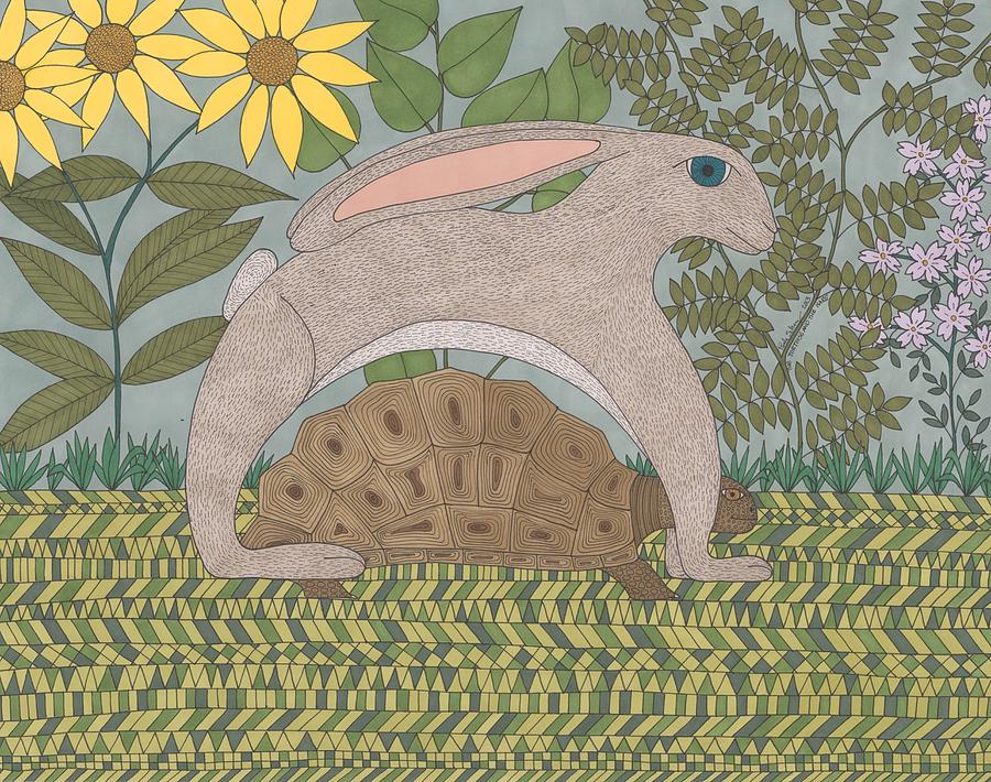 The Tortoise and the Hare Drawing by Pamela Schiermeyer