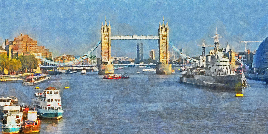The Tower Bridge and the HMS Belfast Digital Art by Digital Photographic Arts