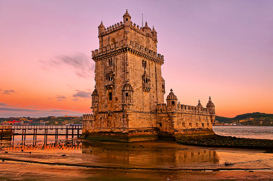 the tower of belem in Lisbon at sunset Photograph by Mitchell R Grosky