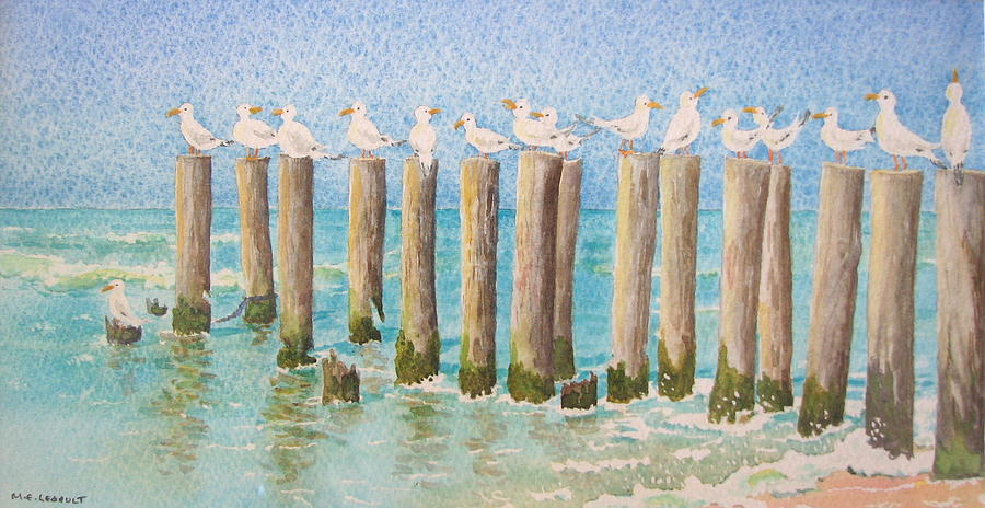 Seagulls Painting - The Town Meeting by Mary Ellen Mueller Legault Seagulls Painting - The Town Meeting by Mary Ellen Mueller Legault