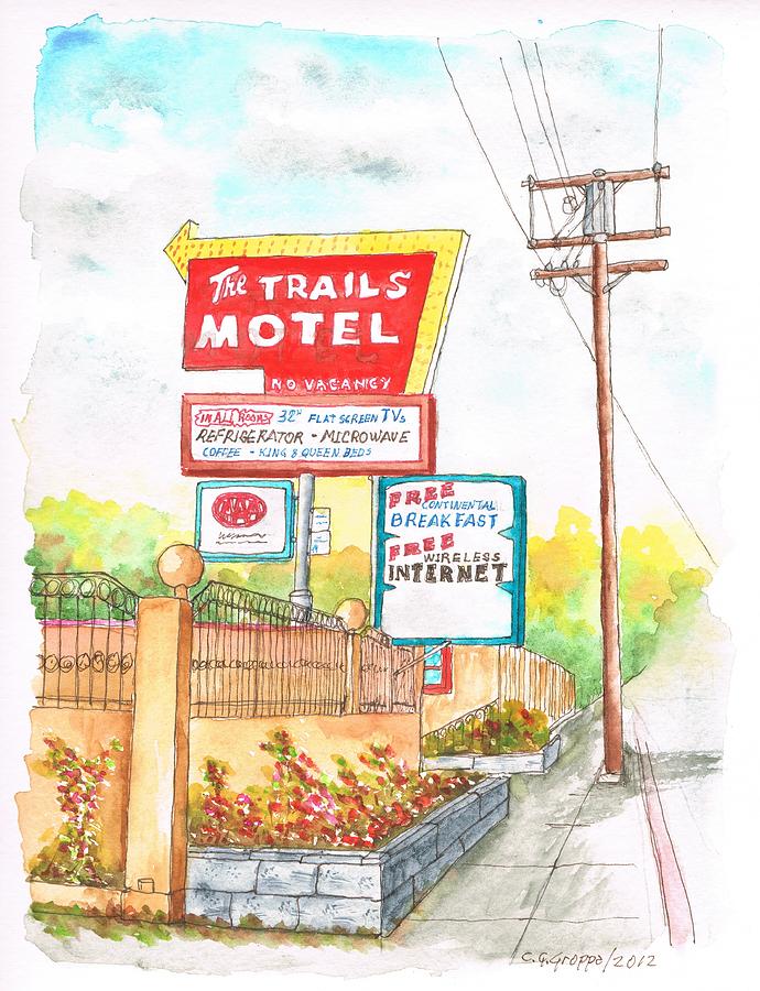 The Trails Motel in Lone Pine - California Painting by Carlos G Groppa