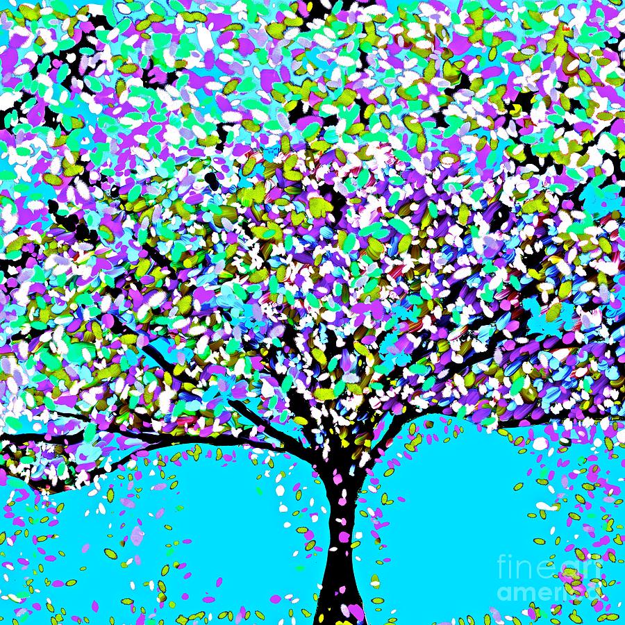 Tree Painting - The Tree Blue Purple Black and White by Saundra Myles